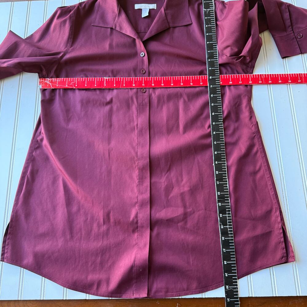 Chico’s Burgundy Buttondown Long no wrinkle shirt size XL - Picture 8 of 9